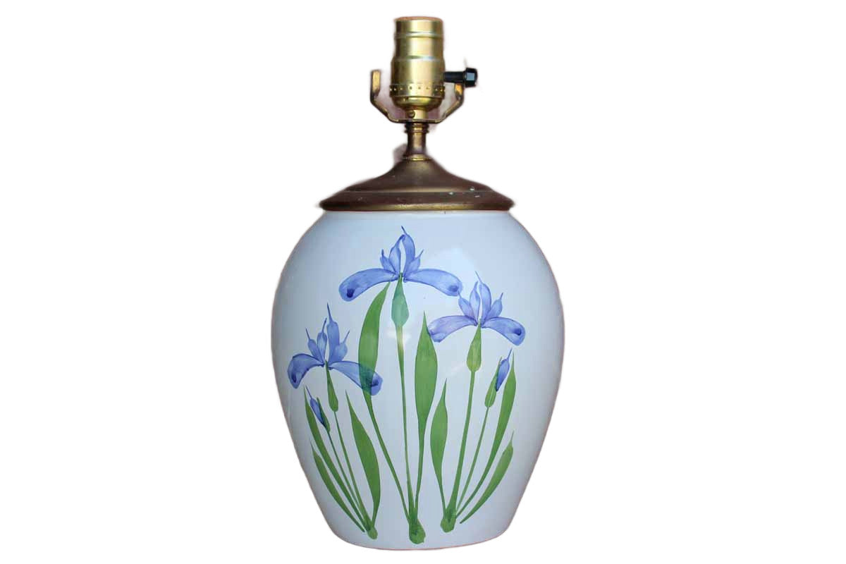 Emerson Creek Pottery (Virginia, USA) Ceramic Table Lamp with Purple Irises