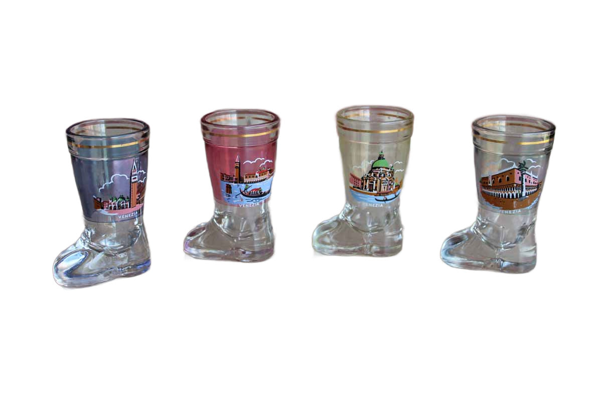 Modello Depositato (Italy) Boot-Shaped Venezia Souvenir Glasses, Set of 4