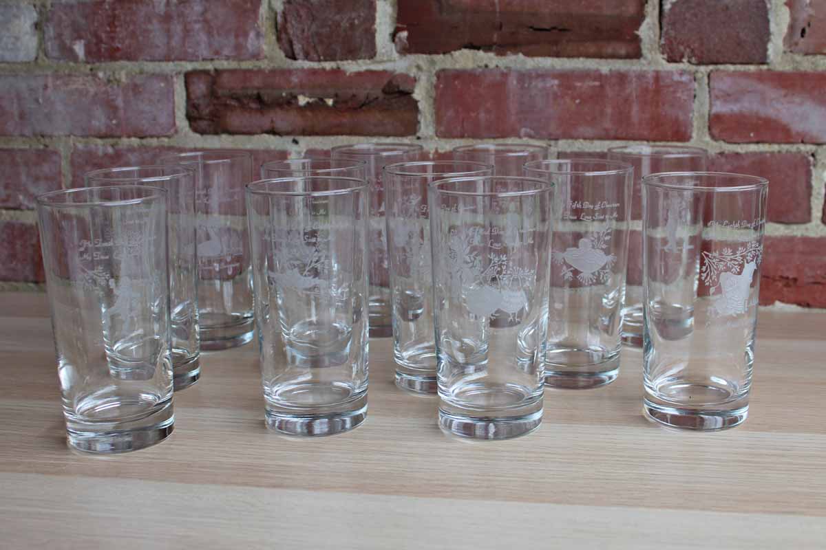 COMPLETE SET 12 Days of Christmas Glasses by American Glass