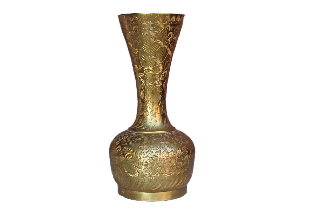 Vintage Hand Carved Brass Vase India