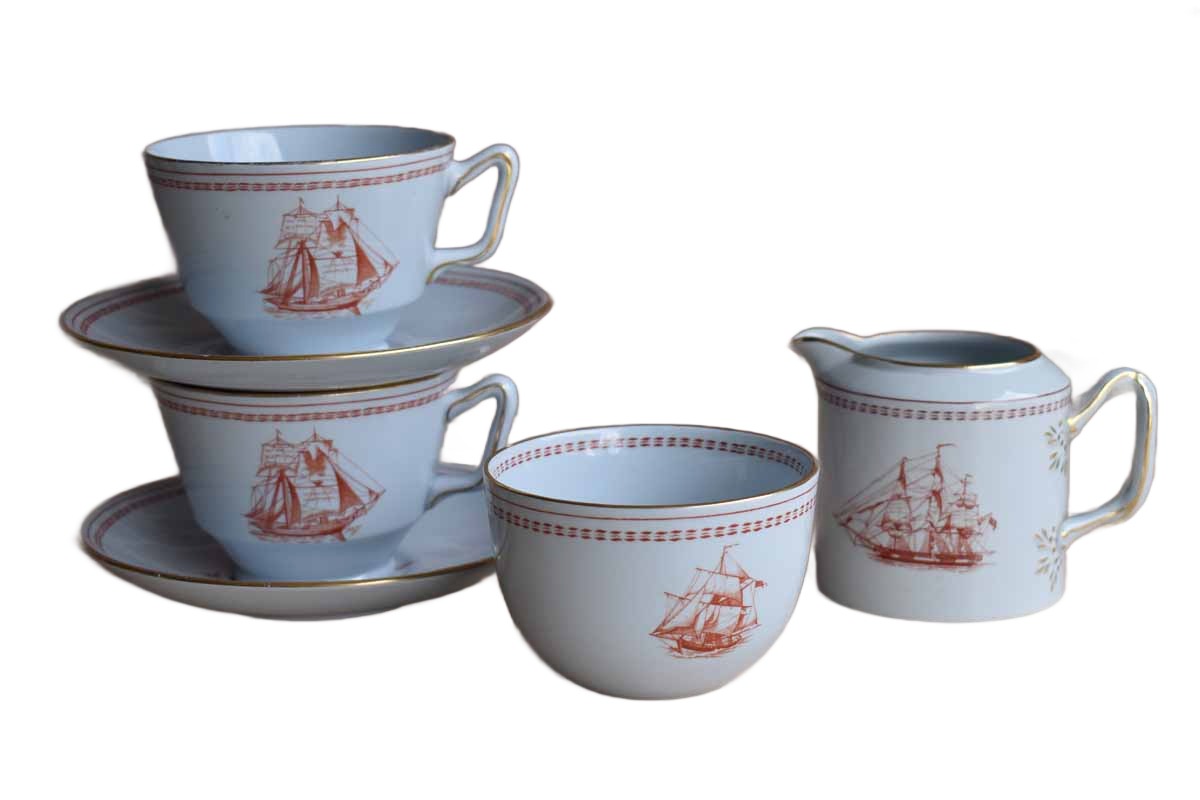 Copeland Spode (England) Trade Winds Red Partial Fine Stone Tea Set