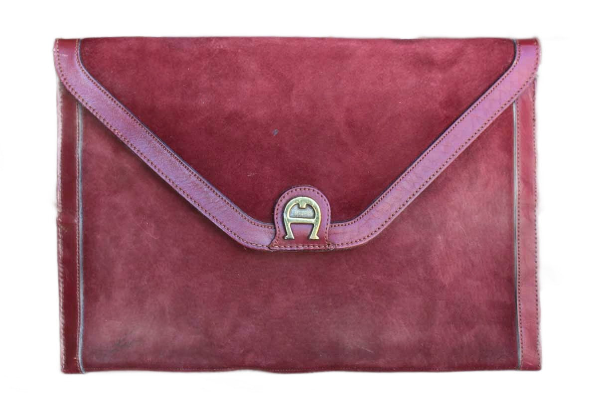 Etienne Aigner New York USA Antic Red Leather and Suede Clutch