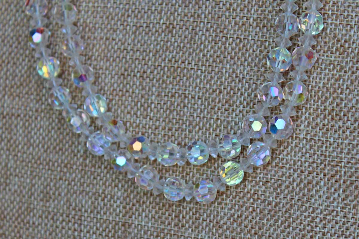 Vintage five strand aurora borealis crystal necklace in excellent - Ruby  Lane
