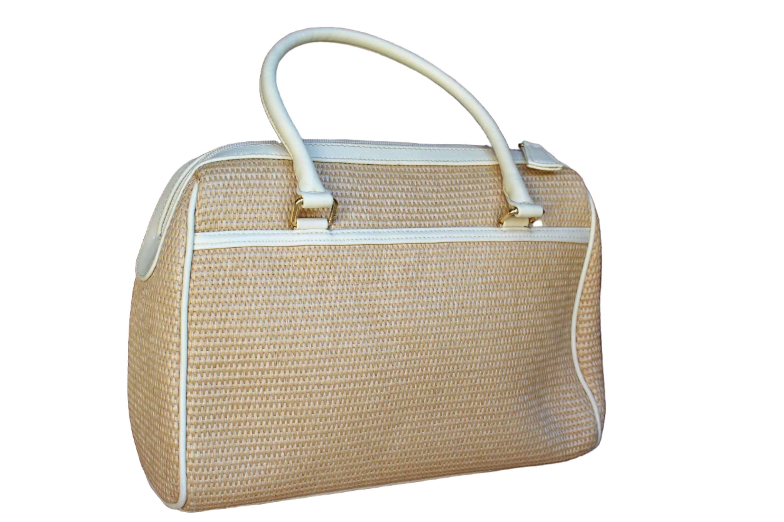 Etienne Aigner New York USA Cream Leather and Straw Handbag