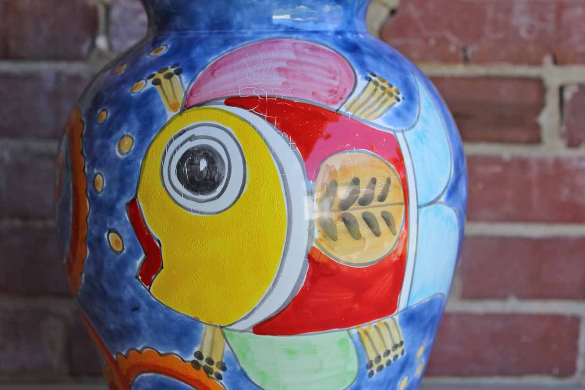 Nino Parrucca (Italy) Large Ceramic Vase Decorated with Colorful Fish and  Octopus