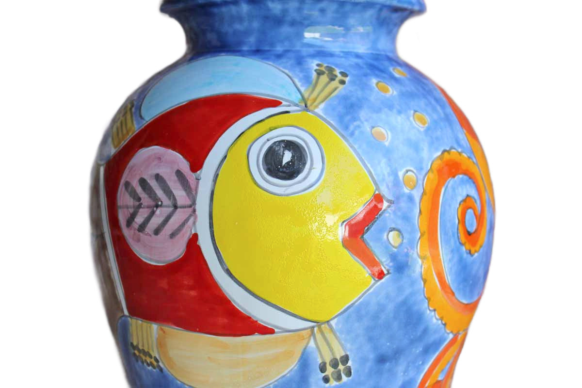 Nino Parrucca (Italy) Large Ceramic Vase Decorated with Colorful Fish and  Octopus