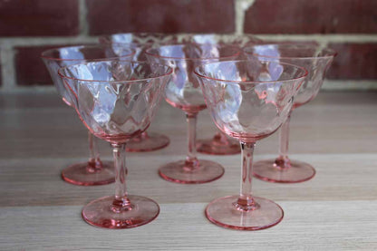 Vintage PINK DIAMOND OPTIC Champagne Glass - Cocktail Martini Glasses, Set  of 6, Depression Glass Circa 1940's Vintage Pink Cocktail glasses